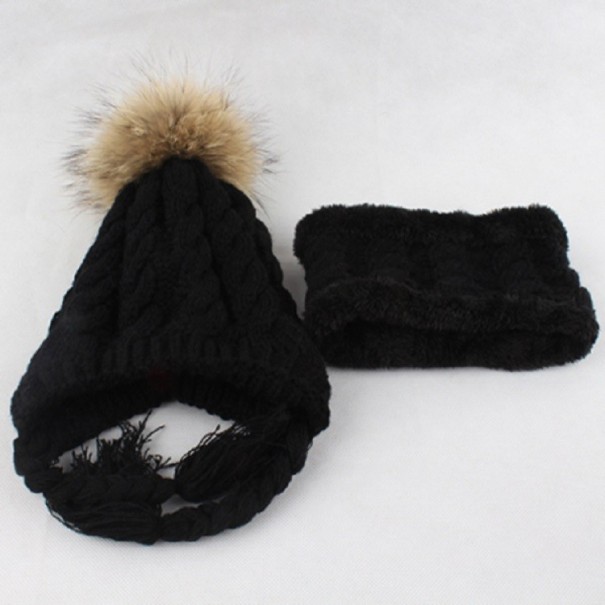 Gorro e cachecol de inverno para crianças A395 preto