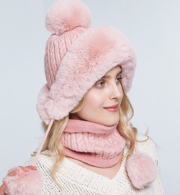 Gorro e cachecol de inverno para senhora Ellie rosa