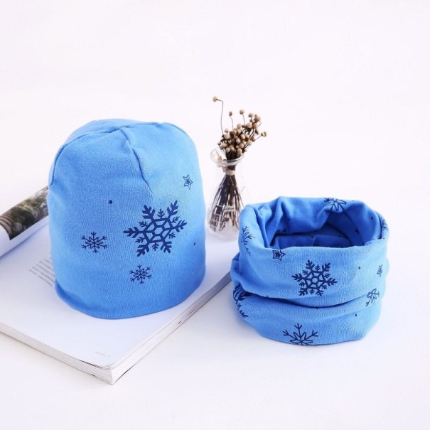 Gorro e cachecol infantil com flocos azul 1-3 anos