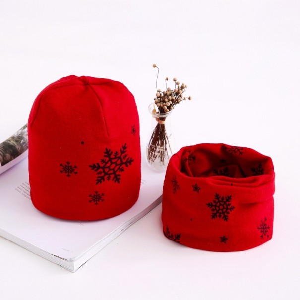 Gorro e cachecol infantil com flocos vermelho 3-8 anos