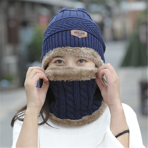 Gorro e cachecol para senhora Megan azul escuro
