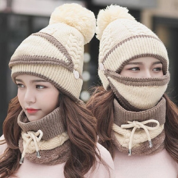 Gorro feminino com cachecol Katie bege