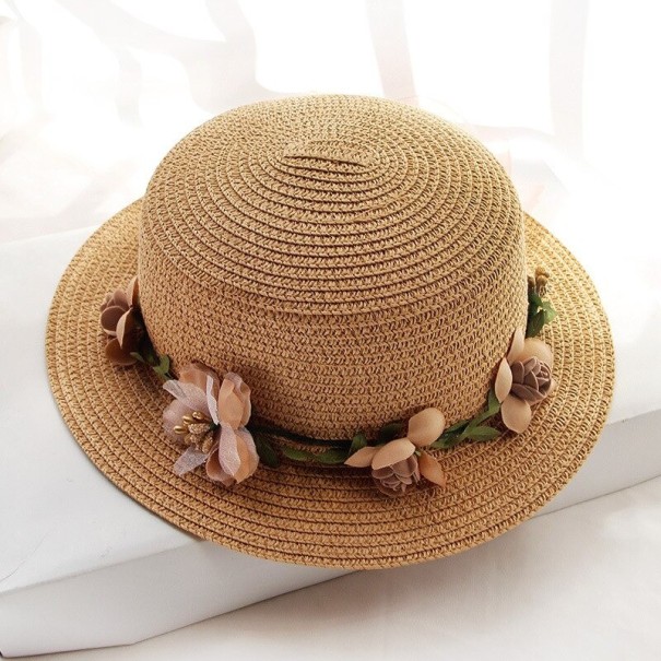 Gorro infantil con flores T862 marrón claro