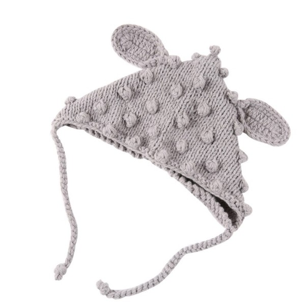 Gorro infantil de crochet con orejas gris