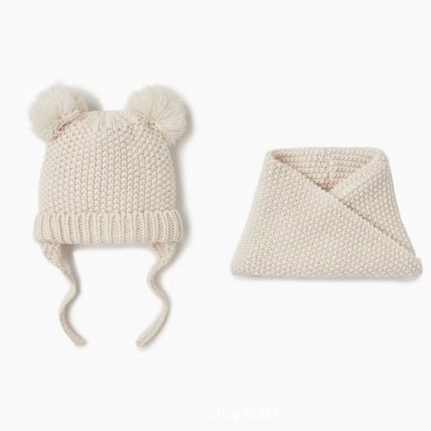 Gorro y calentador de cuello de invierno para niños A394 beige 12-24 meses
