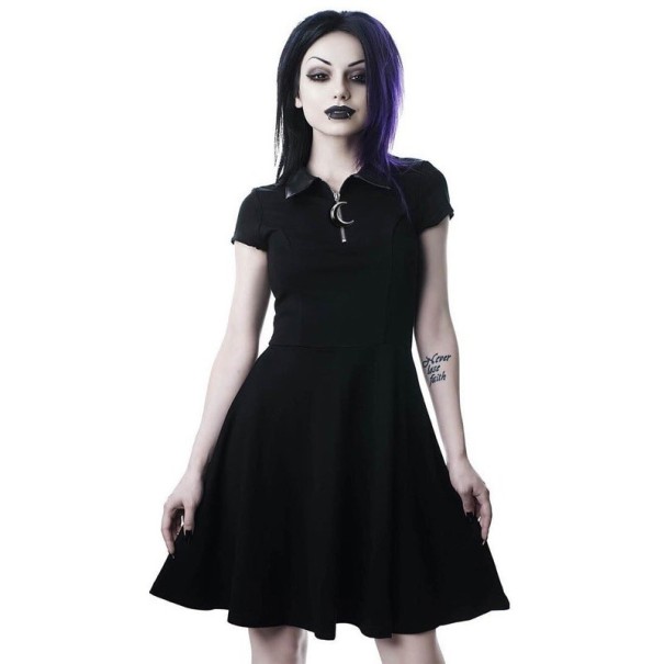 Gothic-Kleid mit kurzen Ärmeln schwarz M