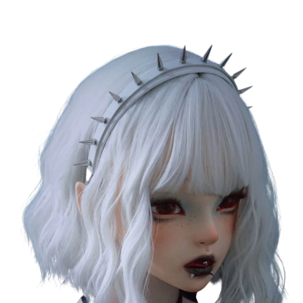 Gotická čelenka se špičatými hroty Univerzální velikost Punk rock čelenka do vlasů Alternativní gothic módní doplněk unisex bílá