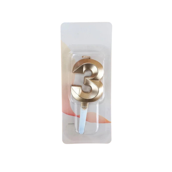 Gouden Glanzende Taartkaars Nummer 3 5 x 3,5 cm Verjaardagstaartkaars met Nummer voor Feesten, Jubilea en Taartdecoratie 1