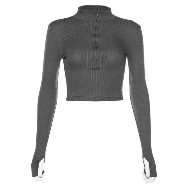 Grå långärmad crop top för kvinnor