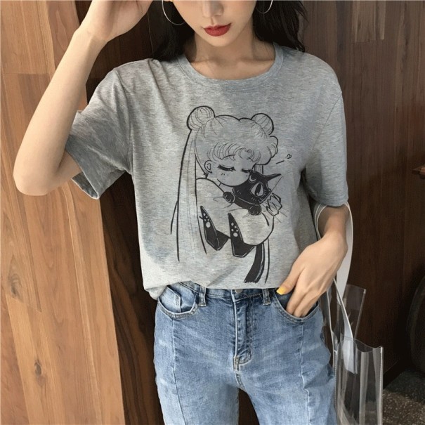 Grå T-shirt för kvinnor med tryck