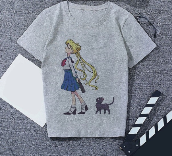 Grå T-shirt med print til kvinder S 8