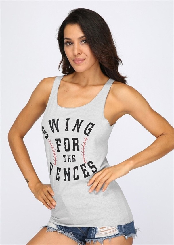 Grå tanktop med print til kvinder L