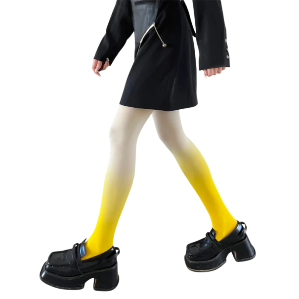 Gradientní punčocháče dámské s přechodem barev, hustota 80D, velikost 150–173 cm a 40–65 kg, nylon a spandex, na párty i denní nošení žlutá