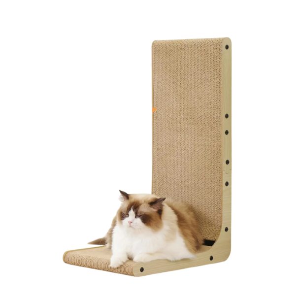 Graffiatoio per gatti a forma di L in cartone e legno 30x42x68 cm Alto graffiare e riposo per gatti 1
