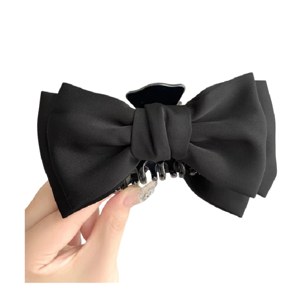 Grampo de cabelo feminino Laço 11 cm Fivela lisa com fita de tecido 13,5 cm Acessório de moda elegante para prender o cabelo com firmeza preto