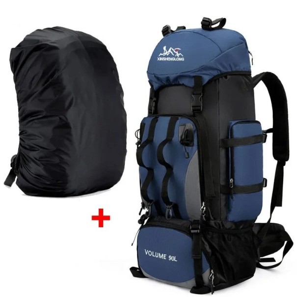 Grand sac à dos de randonnée 90 l avec imperméable Sangles de compression 85 x 35 x 20 cm Poche latérale et ceinture abdominale Pour le trekking bleu