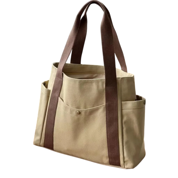 Grande borsa in tela a tracolla con tasche Borsa da shopping e lavoro elegante Per laptop fino a 15,6'' Borsa a tracolla in tela marrone