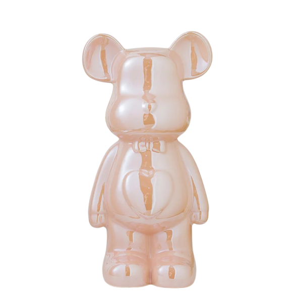 Grande figura decorativa de cerâmica de urso 27 x 14 x 10 cm Glaze brilhante Decoração de design para interiores Escultura decorativa para cómoda prateleira rosa