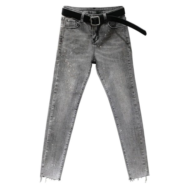 Graue Damenjeans mit Strasssteinen 28