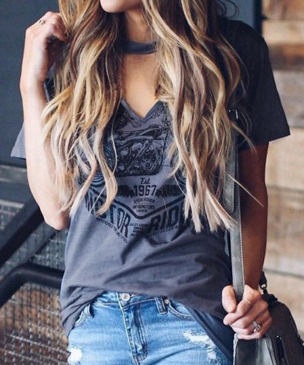 Graues Damen-T-Shirt mit Ausschnitt M