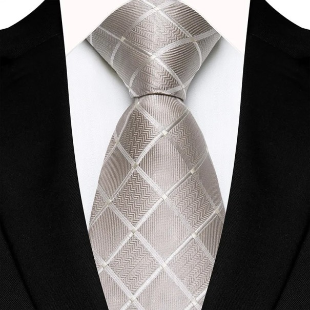 Gravata de homem xadrez luxuosa 145 x 8 cm Gravata com padrão elegante Gravata larga de qualidade para eventos sociais, reuniões branco