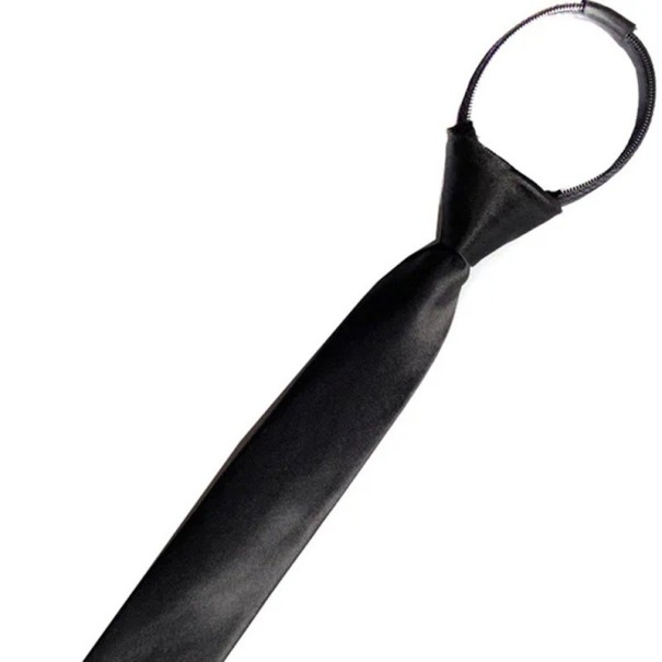 Gravata masculina estreita lisa 48 x 5 cm Gravata pré-laçada com elástico Gravata elegante para adultos Acessório formal para camisa e fato preto