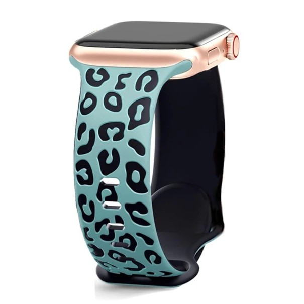 Gravírovaný řemínek 38 mm 40 mm 41 mm pro Apple Watch řady 1–9 SE SE2 Ultra Silikonový pásek s leopardím vzorem Nastavitelná velikost Prémiový silikon zeleno-černá