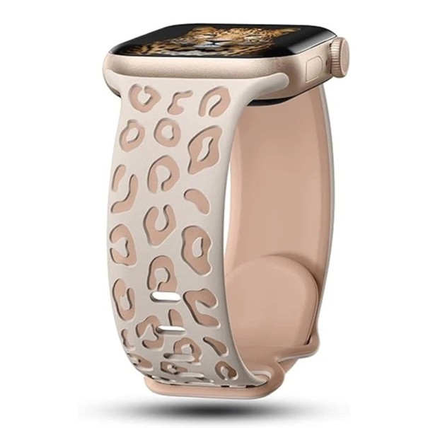 Gravírovaný řemínek 42 mm pro Apple Watch Series 10 Silikonový pásek s leopardím vzorem Nastavitelná velikost Prémiový silikon pohodlné uchycení Pink Rose