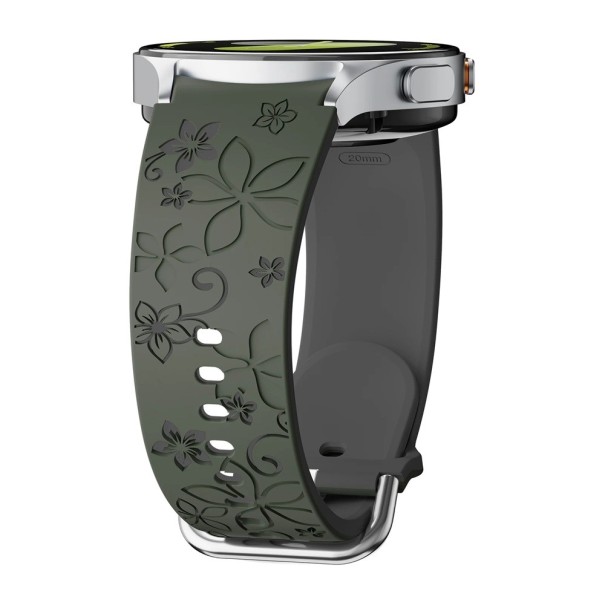 Gravírovaný silikonový řemínek pro Samsung Galaxy Watch 4 40 mm Dvoubarevný rytý květinový design Prodyšný měkký pohodlný sportovní pásek armádní zelená
