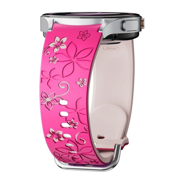 Gravírovaný silikonový řemínek pro Samsung Galaxy Watch 4 40 mm Dvoubarevný rytý květinový design Prodyšný měkký pohodlný sportovní pásek růžová