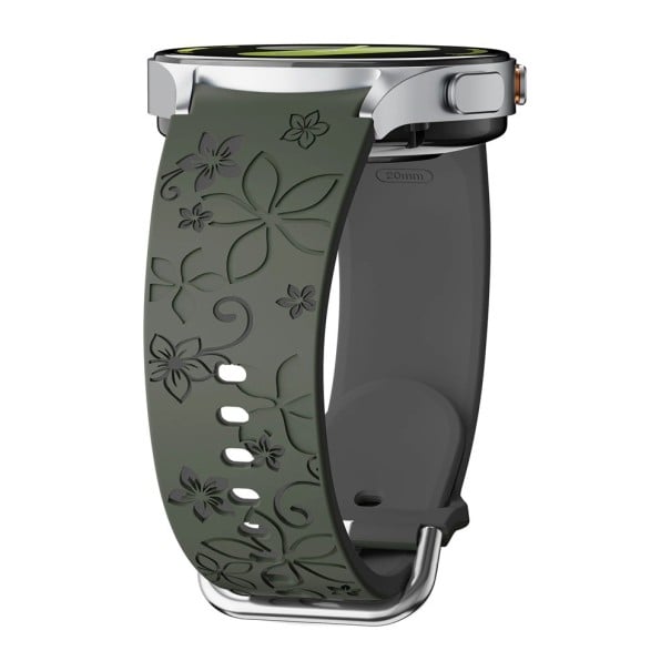 Gravírovaný silikonový řemínek pro Samsung Galaxy Watch 5 40 mm Dvoubarevný rytý květinový design Prodyšný měkký pohodlný sportovní pásek armádní zelená