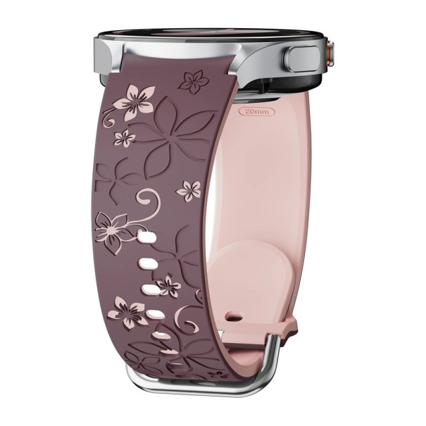 Gravírovaný silikonový řemínek pro Samsung Galaxy Watch 6 40 mm Dvoubarevný rytý květinový design Prodyšný pohodlný sportovní pásek Violet