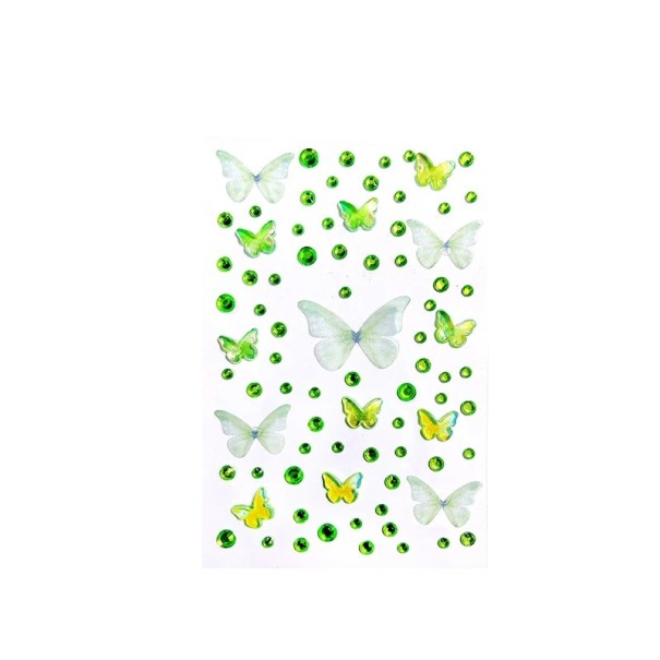 Green 3D Face Gems with Butterflies Sparkly Festival Stickers Crystals Diamonds Rhinestones Decorations for Makeup 1