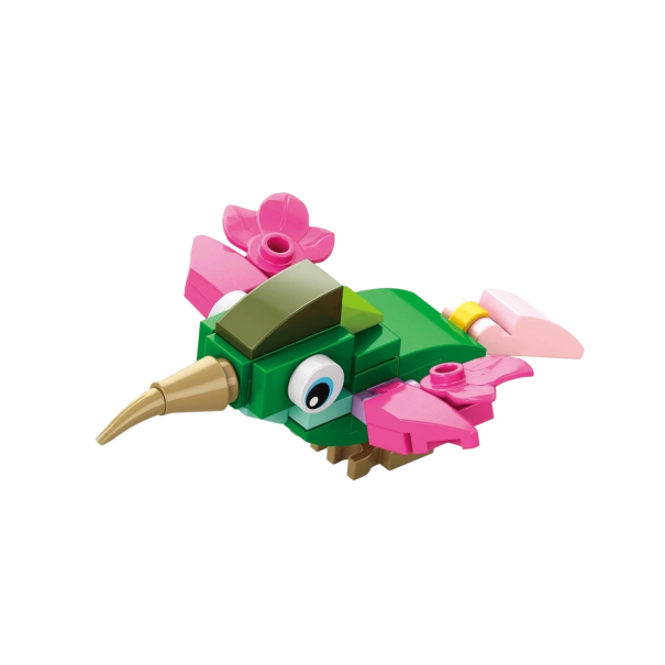 Green-Pink Bird Building Set 8.5 x 6.2 x 3.5 cm Cute Bird Model with Floral Decoration Colourful Figure for Creative Construction 1