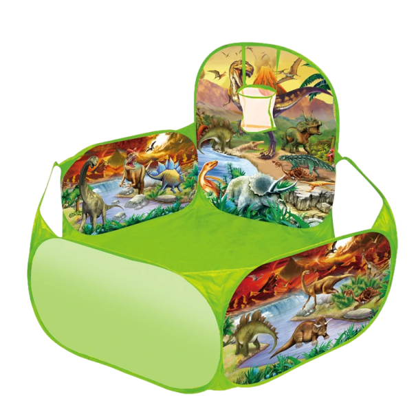 Green Pool 1.2 m without Balls with Basket Dinosaur Motif PVC Ball Pit Children's Playpen Tent for Kids Outdoor and Indoor Toy 1
