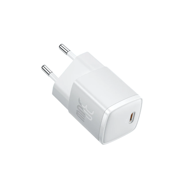 Γρήγορος φορτιστής 30W GaN USB C PD3.1 EU βύσμα 20V 3A QC3.0 φορτιστής τύπου C υπερταχείας φόρτισης ευρύ φάσμα τάσης 110–240V ασφαλής τροφοδοσία λευκό