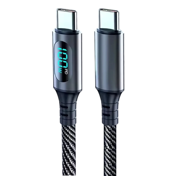 Γρήγορος φορτιστής καλωδίου 100W USB C σε USB C 1 μ nylonικό καλώδιο δεδομένων με LED οθόνη 6A 480 Mbps διπλό καλώδιο USB C με μέτρηση τάσης 1