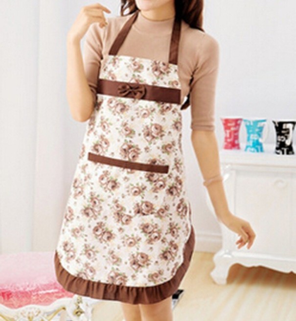 Grembiule da cucina con fiori J2910 marrone