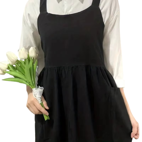 Grembiule in cotone e lino per donne con tasche 115x60 cm Grembiule carino con schiena incrociata per cucinare, cuocere, dipingere nero
