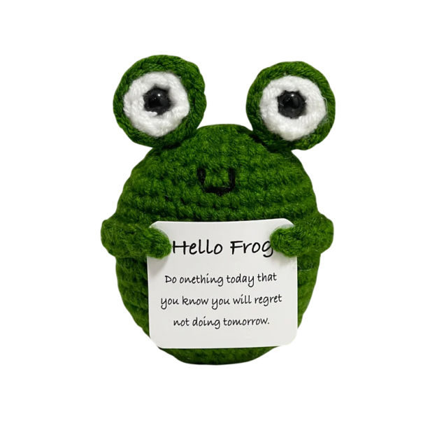Grenouille au crochet avec un message positif Grenouille faite à la main avec une inscription pour la chance Décoration pour la joie Cadeau pour le bien-être mental vert