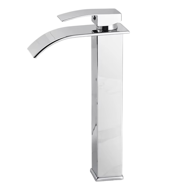 Grifo de lavabo de acero inoxidable de cascada 30 x 16,5 cm Grifo bajo para agua caliente y fría Grifo de baño elegante con control de palanca plateado