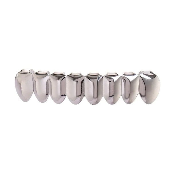 Grile de dinți placate cu argint pentru hip hop, 7,2 x 1,2 cm, Grillz superior cu inserție din silicon, bijuterii strălucitoare pentru dinți 1