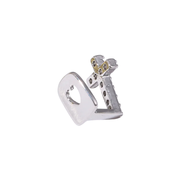 Grillz d'Halloween avec croix et pierres brillantes Dents Hip hop Couleur or-argent Design creux irrégulier Bijou pour femmes et hommes argenté