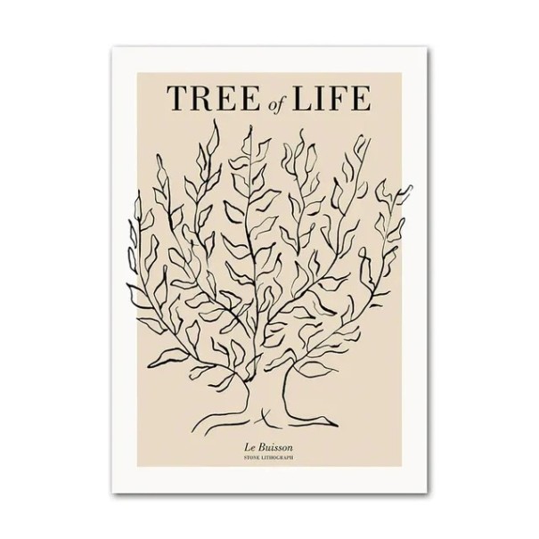 Grootformaat wandposter levensboom met tekst 50 × 70 cm print op canvas zwart-beige minimalistische uitvoering decoratie 1