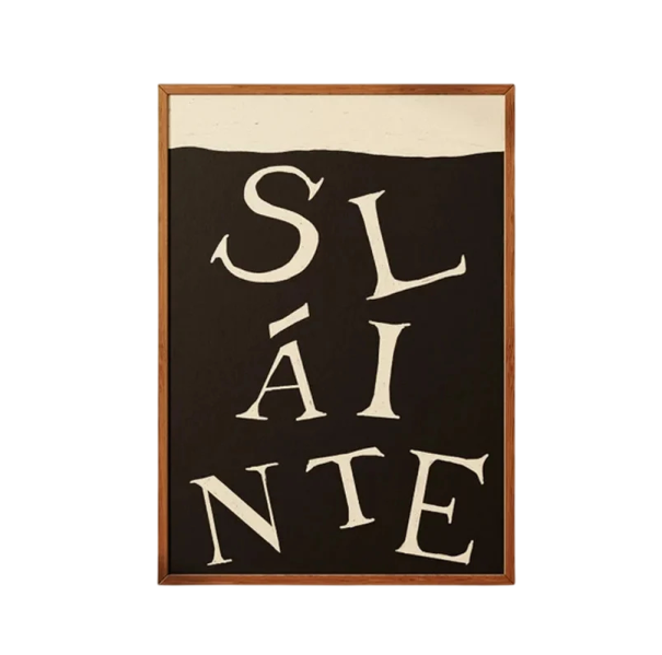 Großes Sláinte Wandplakat 50 × 70 cm Druck auf Leinwand weich schwarz-beige ohne Rahmen Dekoration für Wohnung Küche Esszimmer 1