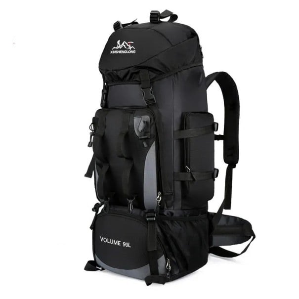 Großvolumiger Wanderrucksack 90 l mit Befestigungsriemen 85 x 35 x 20 cm Seitentasche und Hüftgurt Für Trekkingexpeditionen und Camping schwarz