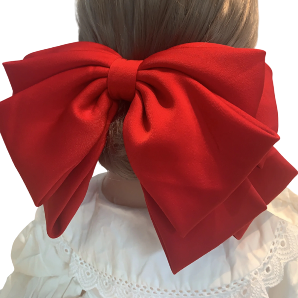 Grote dubbele satijnen haarstrik, haarspeld, elegante haaraccessoire, luxe haarstrikken, stijlvol haarornament rood