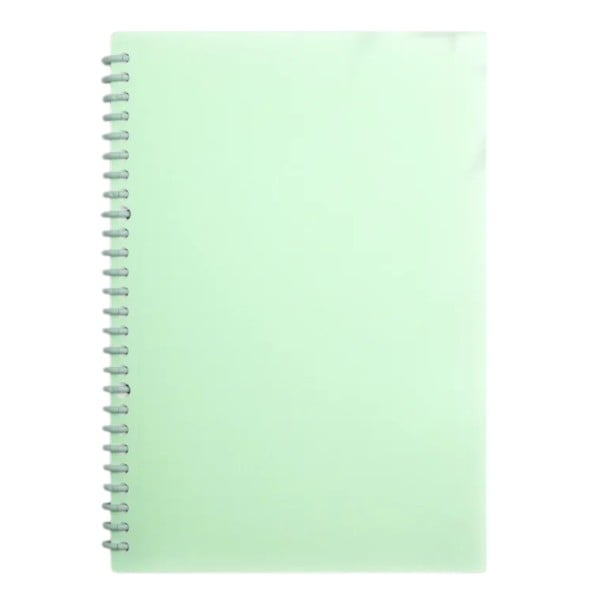 Grote gelinieerde A4 schrift met een afneembare spiraal en 60 herschikbare bladen in een matte omslag voor school en kantoor groen