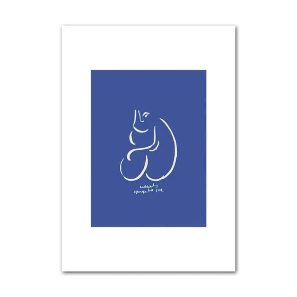 Grote wandposter abstracte lijnen op blauwe achtergrond 50 × 70 cm canvasprint blauw-wit minimalistisch kunstwerk decoratie 1