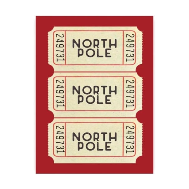 Grote wandposter van North Pole tickets 40 × 60 cm canvasprint rode achtergrond kerstmotief interieurdecoratie zonder lijst 1
